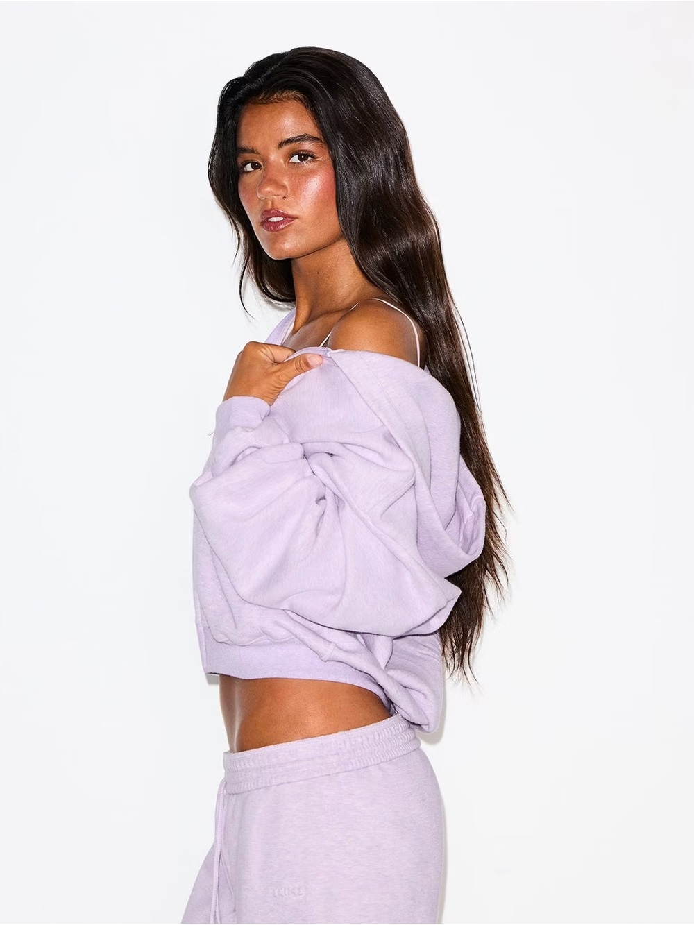 SKIMS Lavender Off-the-Shoulder Hooded Sweatshirt